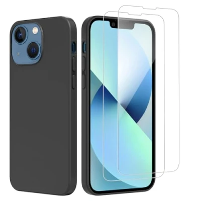 Abbildung von NEW&#039;C Hülle für iPhone 13 Mini (5,4 Zoll) Ultra Thin Silikon Schwarz und 2 x Panzer Schutz Glas Anti Scratch