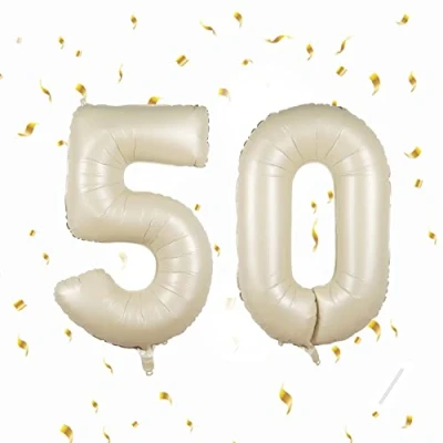 Abbildung von 50 Geburtstag Deko zahlen luftballon jahre Folienballon Beige für 50. Geburtstagsdeko Männer Frauen Ballon Zahl zum fliegt mit Helium 50.Geburtstagsparty 40&quot; 101cm