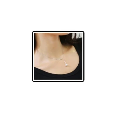 Abbildung von Perlen Anhänger Halskette Niedliche Kunstperlen Y Form Pullover Kette Schmuck für Frauen Mädchen Teenager (Silber)