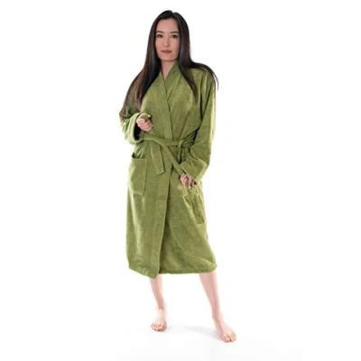 Abbildung von Ege Organics Bio Bademantel, Weich &amp; Saugstark GOTS zertifizierte türkische Baumwolle Unisex, Olivgrün, Small Medium