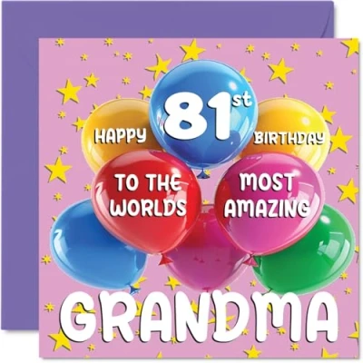 Abbildung von Stuff4 Geburtstagskarte zum 81. Oma World&#039;s Most Amazing Grandma Happy 81st Birthday Card for from Granddaughter Grandson, 145 mm x mm, Age 81 Eighty One Grußkarten für
