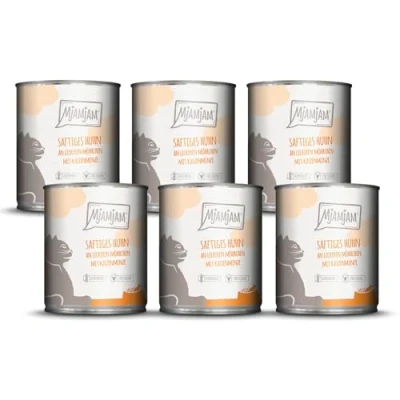 Abbildung von MjAMjAM Premium Nassfutter für Katzen saftiges Huhn an leckeren Möhrchen, 6er Pack (6 x 800 g), getreidefrei mit extra viel Fleisch