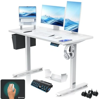 Abbildung von KESSER® Höhenverstellbarer Schreibtisch elektrisch 120cm x 60cm Ergonomisch Steh Sitz 3 Funktions Memory Steuerung Inkl. 360 Rollen &amp; USB Ladeanschluss Computertisch für Homeoffice