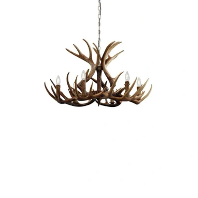 Abbildung von Lindby Hängeleuchte Fibi, braun, Stahl, Geweih, Ø 80 cm
