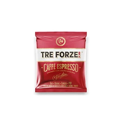 Abbildung von TRE FORZE! Espresso Caffè ESE Pad 50 Stück Pods Traditionelle Röstung über Olivenholzfeuer In Handarbeit Premium Kaffeepads E.S.E Pads (50 je 7 g