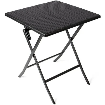 Abbildung von Vanage Beistelltisch eckiger Gartentisch Kunststofftisch für Garten, Terrasse und Balkon geeignet Bistrotisch mit Stahlgestell (Rattan, Schwarz)