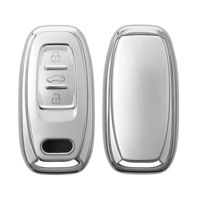 Abbildung von kwmobile Autoschlüssel Hülle kompatibel mit Audi A6 A7 A8 Q7 Q8 3 Tasten Keyless Schlüsselhülle Silikon Cover Silber matt