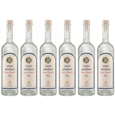 Abbildung von Ouzo Plomari 6x 0,7l Flasche Destillerie Arvanitis 40% Vol. aus Griechenland +20ml Jassas Olivenöl