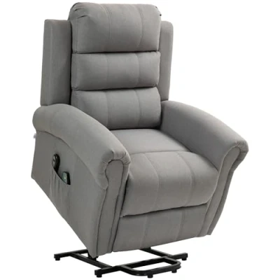 Abbildung von HOMCOM Massagesessel Sessel mit Aufstehhilfe, Fernsehsessel Leinenoptik (Relaxsessel, 1 St., Kinosessel), bis 150 kg belastbar, Hellgrau
