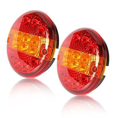 Abbildung von Qiping 2 x PKW Anhänger Rückleuchten Rund LED Wasserdicht Rücklicht Runde 12V 24V LKW Hamburger Rücklichter Wohnwagen Heckleuchte mit E mark