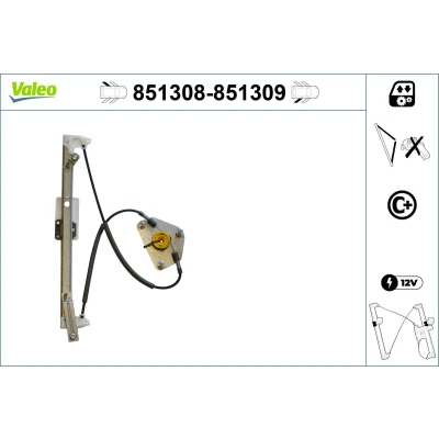 Abbildung von Valeo Fensterheber hinten links elektrisch ohne Elektromotor mit Komfortfunktion 851308 VOLKSWAGEN: Golf 7 Variant, Schrägheck