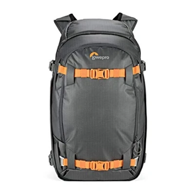 Abbildung von Lowepro Whistler 450 AW II, 4 Jahreszeiten Kamerarucksack aus Recycling Material, Wetterfeste Hülle, Kameratasche für den Professionellen Einsatz, Passend 15&quot; Laptop, Einlegepolster, Grau