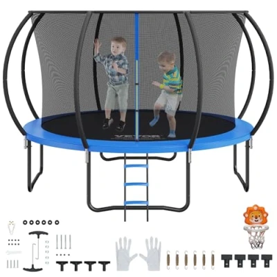 Abbildung von VEVOR Gartentrampolin Trampolin 86 cm Leiternhöhe, Indoor /Outdoor Kindtrampolin mit 180 kg Belastbarkeit, Trampoline 360 Sicherheitsnetz Stoßdämpfend, Outdoor für Kinder &amp; Erwachsene