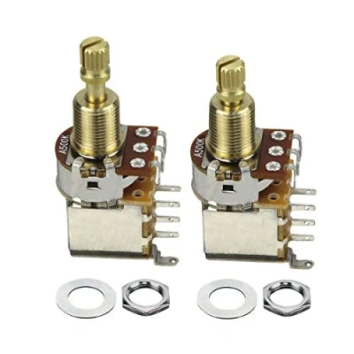 Abbildung von FLEOR 2PCS Gitarren Push Schalter Potentiometer A500K Pot Audio Taper Copper Lange geteilte Welle für E Bass Parts