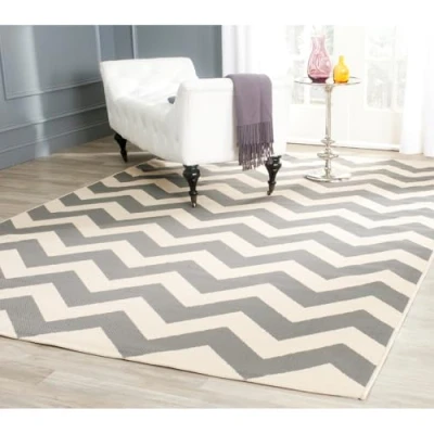 Abbildung von SAFAVIEH Geometrisch Teppich für Wohnzimmer, Esszimmer, Schlafzimmer Courtyard Collection, Kurzer Flor, Grau und Beige, 201 X 290 cm