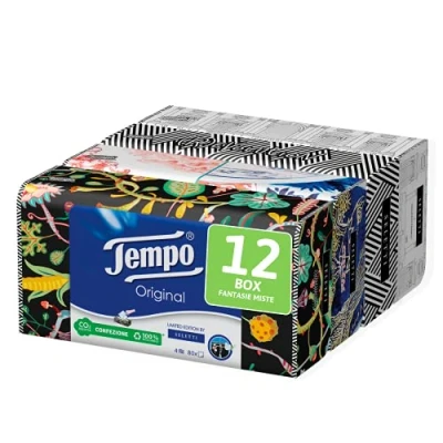 Abbildung von Tempo Taschentücher Box Original 4 lagig 960 in verschiedenen Grafiken, 12 Packungen