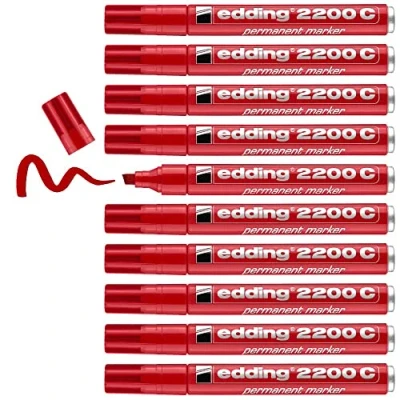 Abbildung von Edding 2200 Permanentmarker Keilspitze Tinte indélibile ohne Lösungsmittel 10 Stück rot