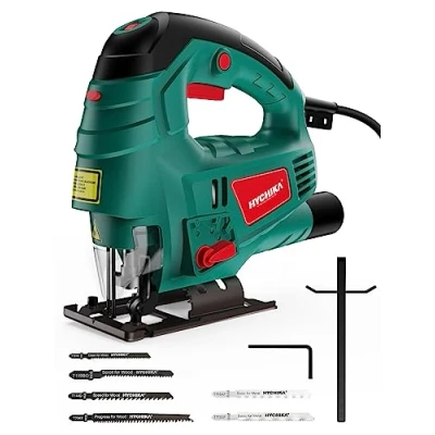 Abbildung von HYCHIKA Stichsäge, 800W Max Holz Schnitttiefe 110mm, 800 3000SPM Elektrische Stichsäge mit Laser, 7 Variable Geschwindigkeiten und 0 3 Orbital Position, 6 Blätter, Fasenschneiden: 45 bis