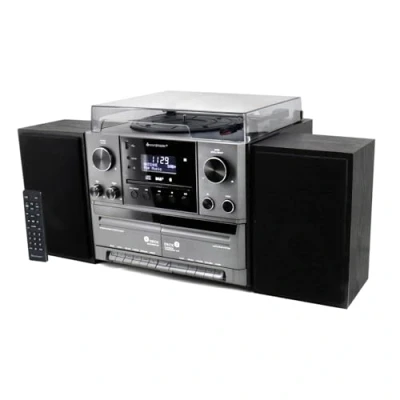 Abbildung von Soundmaster MCD5600 Stereoanlage mit Plattenspieler DAB+ Doppelkassette CD Player USB MP3 Bluetooth Encoding Digitalisierung 75 Ohm Antennenanschluss, Farbe:schwarz