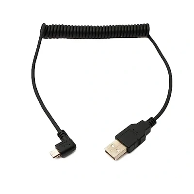 Abbildung von System S USB 2.0 Kabel 120 cm Typ A Stecker zu Micro B Spirale Winkel in Schwarz