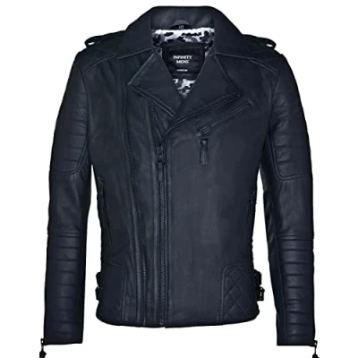 Abbildung von Infinity Leather Herrenjacke 100% Echtleder Brando Biker Design Steppjacke Legerer Stil 3XL