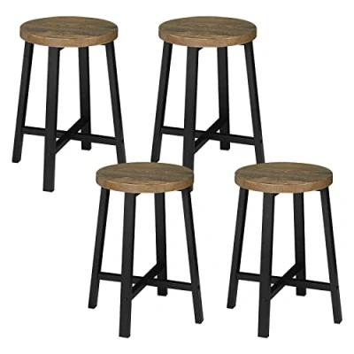 Abbildung von WOLTU Esszimmerstühle 4er Set, Küchenstuhl, Esszimmerhocker, Küchenhocker, Hocker mit Metallbeinen, im Industrial Design, Vintage Holzmaserung Schwarz, BH370hov 4