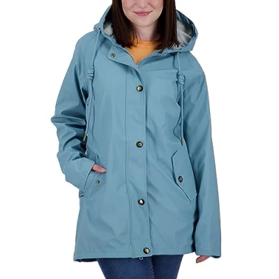 Abbildung von Ankerglut Damen Friesennerz Regenmantel Kapuze Gefüttert Wasserdicht Wetterfest Übergangsjacke #ankerglutnebel Regenjacke, Smoke, 36