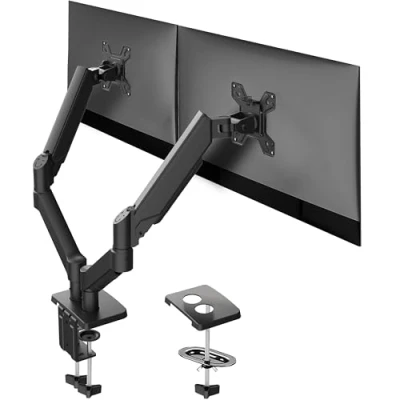 Abbildung von Audizio CMA20G PC Monitor Halterung 2 Monitore Dual Monitorhalterung Gasfeder Schwenkarm, 17 bis 32 Zoll, VESA 100x100 und 75x75, Inkl. Kabelmanagement, 360 Drehung, Schwarz