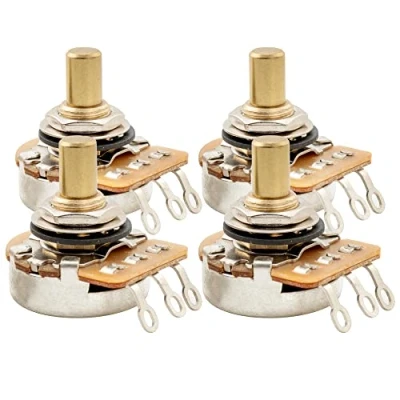 Abbildung von Musiclily Pro HD A250K Messing Zoll Größe 1/4 Short Solid Shaft Poti Audio Taper Potentiometer für E Gitarre und Bass(4er Set)