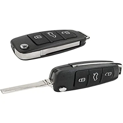 Abbildung von Autoschlüssel Gehäuse mit 3 Tasten und Schlüsselrohling, kompatibel Audi A1 A3 A4 A6 A8 Q5 Q7 Chiavit AU003, Ersatzteil, ohne Elektronik Transponder