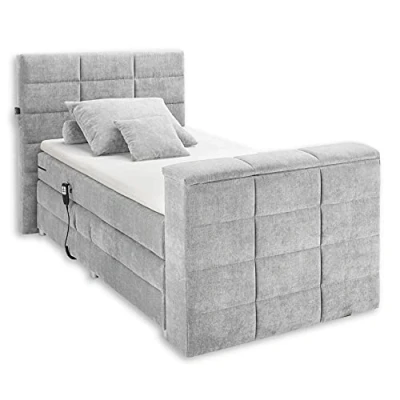 Abbildung von Stella Trading DENVER 6 Boxspringbett 120x200 elektrisch verstellbar, Silber Bequemes Doppelbett mit motorisierter TV Halterung 134 x 123 240 cm (B/H/T)