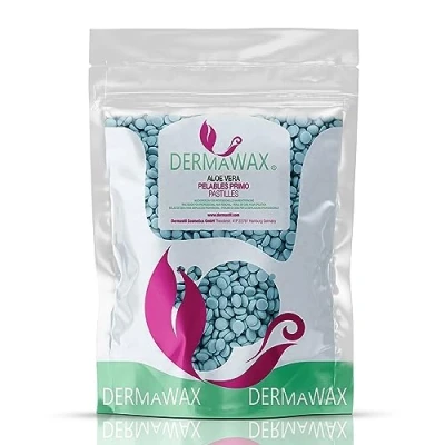 Abbildung von Dermawax Aloe Vera Wachs Heisswachs Waxing Perlen Wachsperlen Wax Anwendung ohne Wachsstreifen zur Haarentfernung Brazilian Intim Beine Gesicht Arme Achseln Rücken Enthaarung (0,4 kg, Vera)