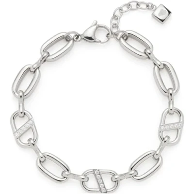 Abbildung von JEWELS BY LEONARDO Armband Narea, Arm Schmuck aus silberfarbenem Edelstahl, Schiffsanker Kettenglieder mit eingesetzten zirkonia Steinchen, 19 22 cm Länge, Damen, 024277