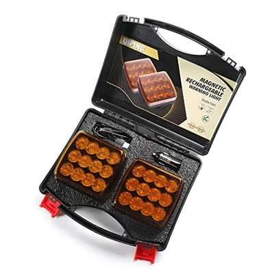 Abbildung von Qiping 2 x Magnet Wireless LED Blitz Orange, 12/24V Gelb Kennleuchte Kabellos Auto Blitzlicht Magnetic Warnlicht Wiederaufladbar, Wasserdicht, E geprüft Strobe Light