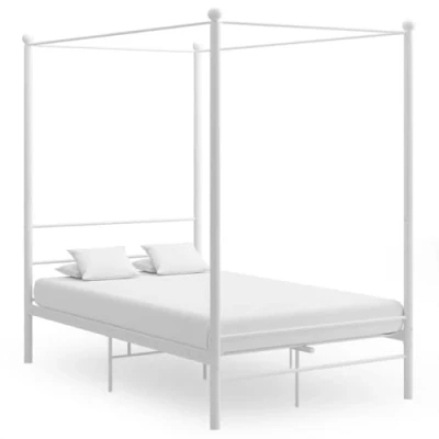 Abbildung von vidaXL Bett, Himmelbett Gestell Weiß Metall 140 x 200 cm