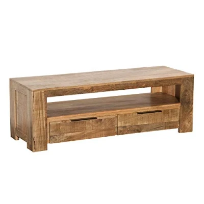 Abbildung von riess ambiente Lowboard IRON CRAFT 130cm natur, Massivholz · TV Board 2 Schubladen Mangoholz Wohnzimmer