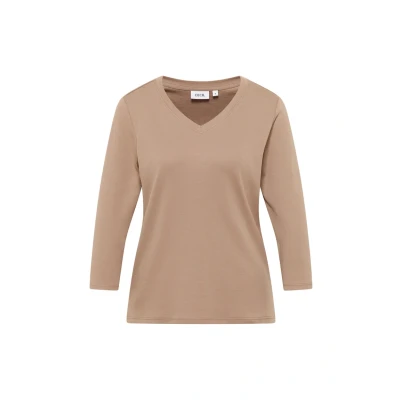 Abbildung von Cecil Basic Vneck Langarmshirt, Damen, Größe: Large, Braun
