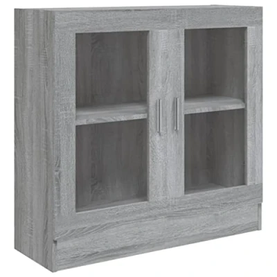 Abbildung von vidaXL Vitrinenschrank, Vitrine mit viel Stauraum, Beistellschrank für Schlafzimmer Wohnzimmer Büro, Büroschrank Schrank, Grau Sonoma Holzwerkstoff