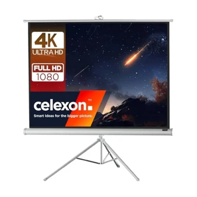 Abbildung von 120&quot; Zoll Stativ Leinwand celexon Economy 4:3 244x183 cm weiß 4K Full HD 3D mobil, transportabel; für Heim Kinos oder Büro Präsentationen mit Beamer Projektoren Tragegriff und Stativfuß