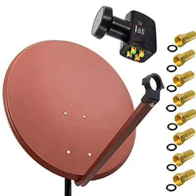 Abbildung von Premium X Satelliten Komplettanlage 80cm Satellitenschüssel Ziegelrot Satellitenantenne Quad LNB 8X F Stecker, SAT für 4 Teilnehmer