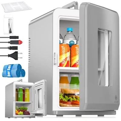 Abbildung von KESSER® 2in1 Mini Kühlschrank Kühlbox 15 Liter Kühl und Heizfunktion Tragbarer AC DC 220 240V/12V Steckdose Zigarettenanzünder Warmhaltebox Thermobox Auto Büros Zimmer Camping Garten Grau