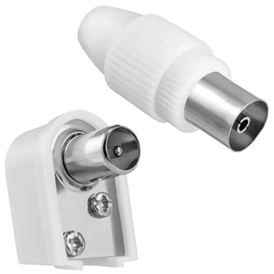 Abbildung von HB DIGITAL Antennenadapter Set 1x Gerade IEC Buchse (weiblich) &amp; Winkel Stecker (männlich) mit Schraubanschluß Demontierbar DVB C t T2 Antennen TV Koaxial Kupplung schraubbar weiß