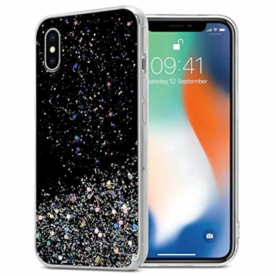 Abbildung von Cadorabo Hülle kompatibel mit Apple iPhone XS MAX Rundumschutz TPU Silikon Case Mädchen Glitzer Strass Design Slim Kratzfest Weiche Gummi Bling Schutzhülle für in Schwarz