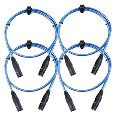Abbildung von 4er Set Pronomic XFXM Blue 1 Mikrofonkabel (1m Länge, XLR female 3 pol &gt; male pol, Stecker handgelötet, säure und ölfest, Spannzangen Zugentlastung) Metallic Blau