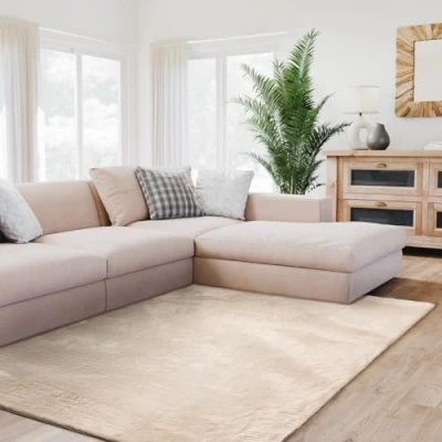 Abbildung von Interiyou Kurzflorteppich Fargo 140x200 cm Beige Flauschiger Fellteppich aus Kunstfell waschbar und rutschfest weicher Langflor Fell