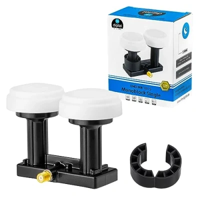 Abbildung von hb digital UHD Monoblock Single LNB LNC 1 Teilnehmer Direkt 2 Satelliten Astra 19,2 Hotbird 13 Full HD TV 3D Ultra 4K Schwarz Black