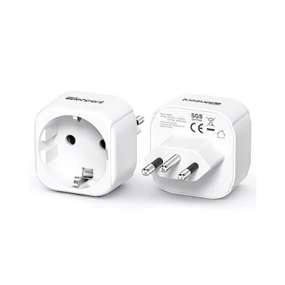 Abbildung von LENCENT 2X Reiseadapter Typ N Brasilien, Europa DE Deutsch 2 Pin auf BR 3 Reisestecker Adapter für Brasilien Steckdose