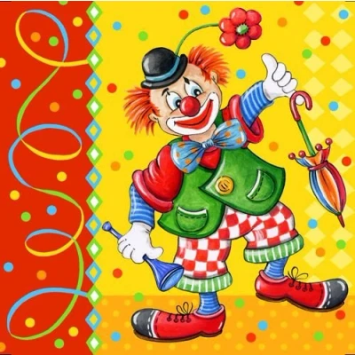 Abbildung von PAPSTAR GmbH Papierserviette Servietten, 3 lagig 1/4 Falz 33 cm x &quot;Clown&quot;, (100 St)