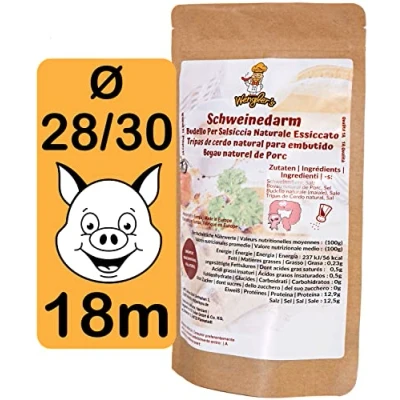 Abbildung von Wengler&#039;s Schweinedarm 28/30 Bratwurst Naturdarm für eigene Wurst 1A Metzgerqualität brühfest, räucherfähig 18 Meter