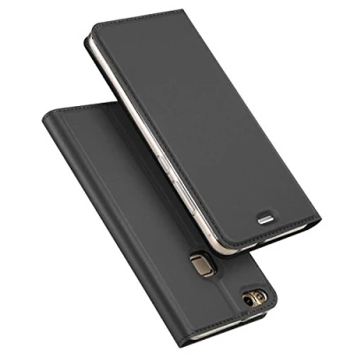 Abbildung von Verco Handyhülle für P9 Lite, Premium Handy Flip Cover Huawei Lite Hülle [integr. Magnet] Book Case PU Leder Tasche, Schwarz